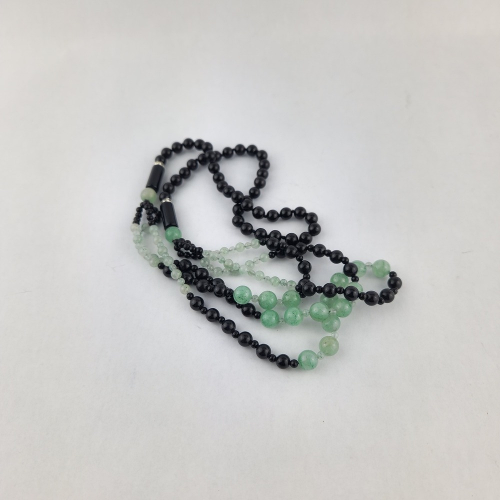 Vintage Multi Strand Black Green Bead Necklace Rhinestone Rondelle Spacer - Picture 4 of 11